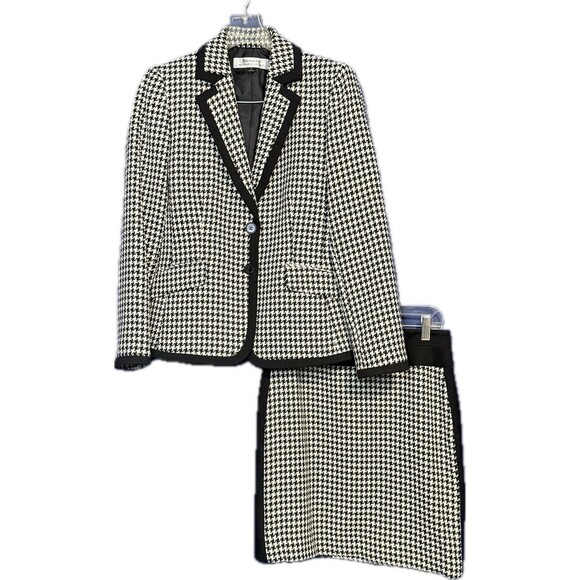 Tahari ASL Black White Houndstooth Skirt Suit 2pc Set Modern Executive Sz 4/6 - Picture 1 of 6